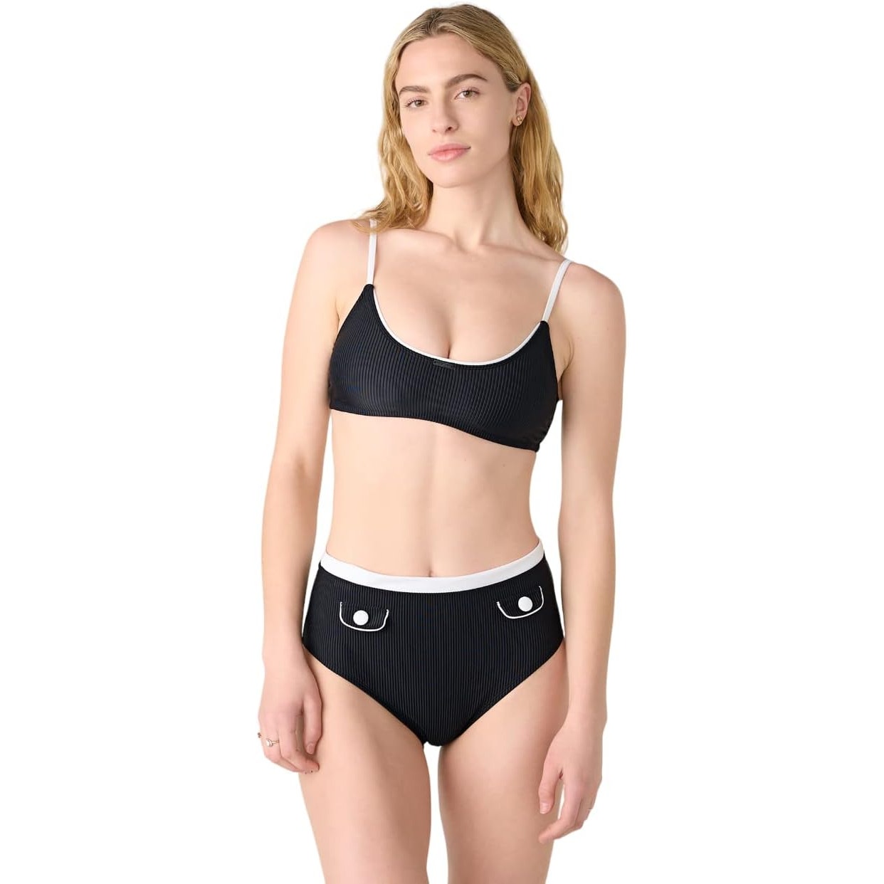 Nwot Karl Lagerfeld Paris Sz M Ribbed Black/White Bralette Bikini Top $78 Msrp